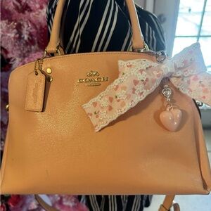 Coach Peach Satchel with Lace Bow and Heart Charm